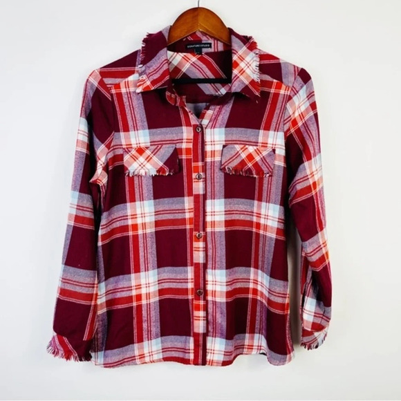 Signature Studio Red|Orange Plaid Flannel Shirt SIze Small‎ - Picture 2 of 6